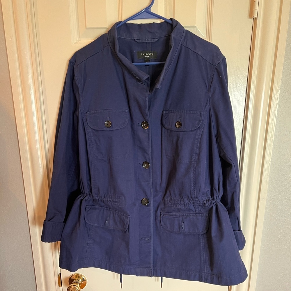 Navy blue Talbots cinch waist jacket.​